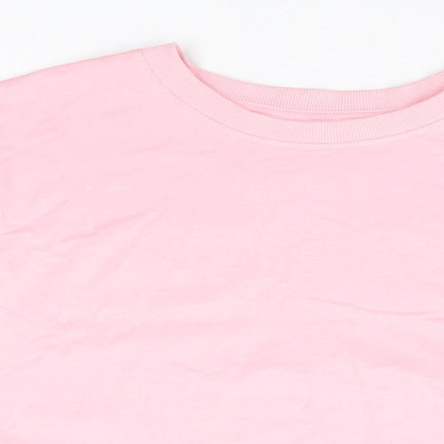 Dunnes Stores Womens Pink 100% Cotton Cropped T-Shirt Size XS Round Neck