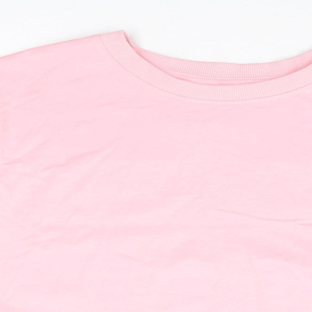 Dunnes Stores Womens Pink 100% Cotton Cropped T-Shirt Size XS Round Neck