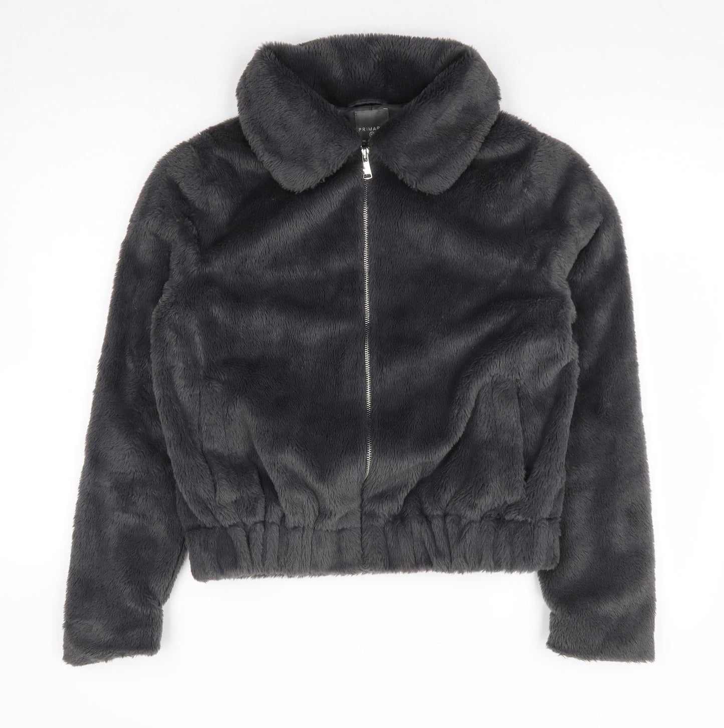 Primark Womens Grey Jacket Size 6 Zip - Fur Coat