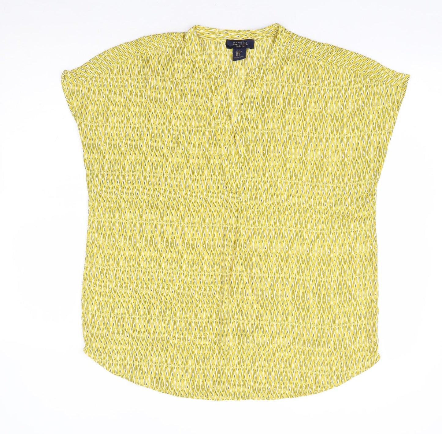 Rachel Rov Womens Yellow Geometric Polyester Basic Blouse Size M V-Neck