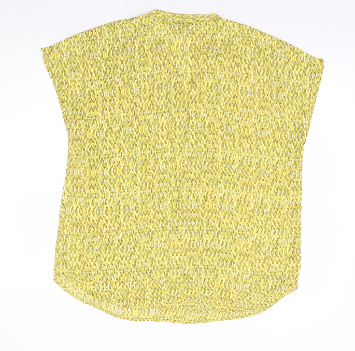 Rachel Rov Womens Yellow Geometric Polyester Basic Blouse Size M V-Neck