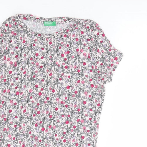 United Colors of Benetton Womens Multicoloured Floral Viscose Basic T-Shirt Size XS Round Neck