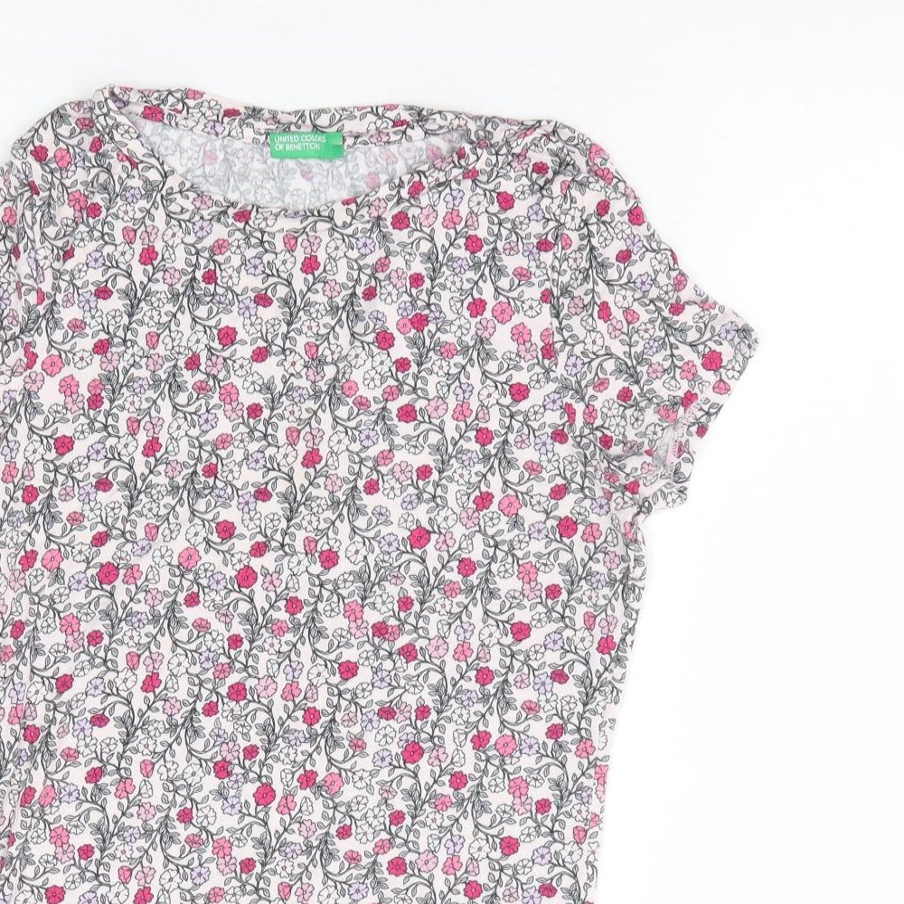 United Colors of Benetton Womens Multicoloured Floral Viscose Basic T-Shirt Size XS Round Neck
