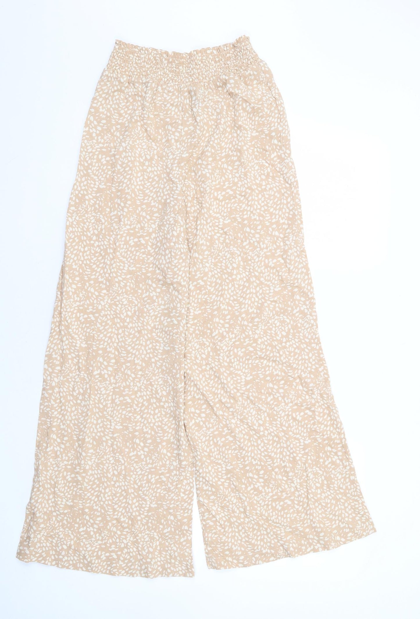 New Look Womens Beige Geometric Viscose Trousers Size 6 L28 in Regular
