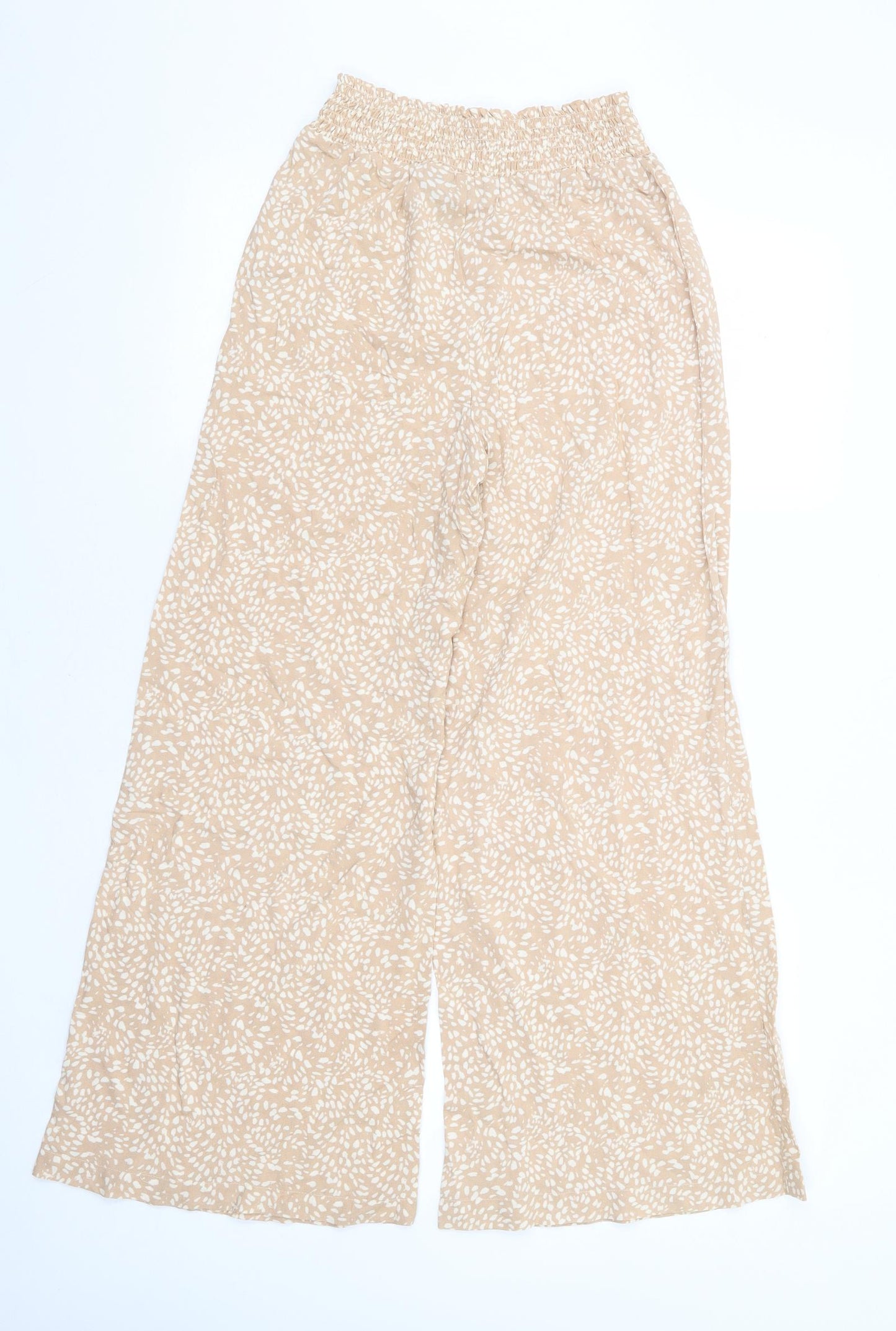 New Look Womens Beige Geometric Viscose Trousers Size 6 L28 in Regular