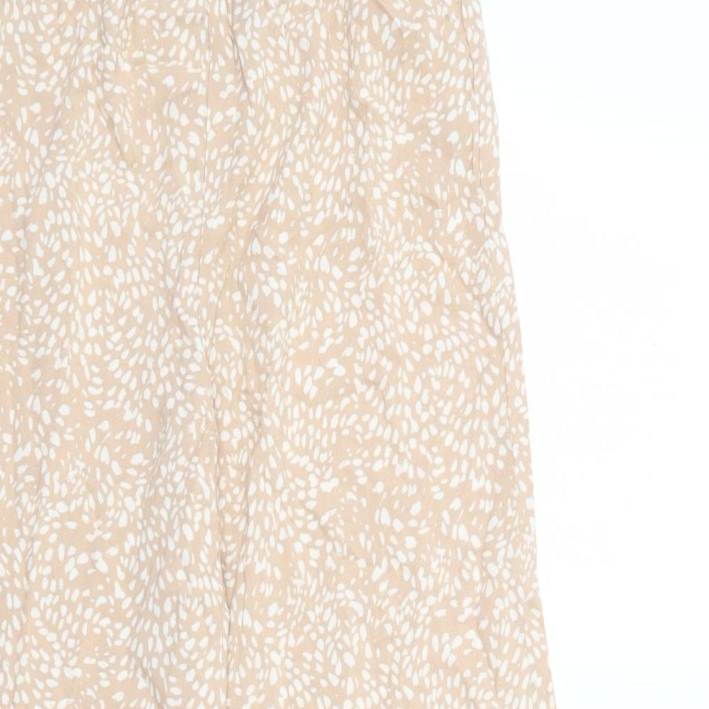 New Look Womens Beige Geometric Viscose Trousers Size 6 L28 in Regular