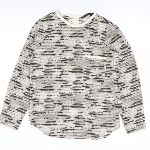 Zara Womens Beige Animal Print Polyester Basic Blouse Size XS Round Neck - Snake Print