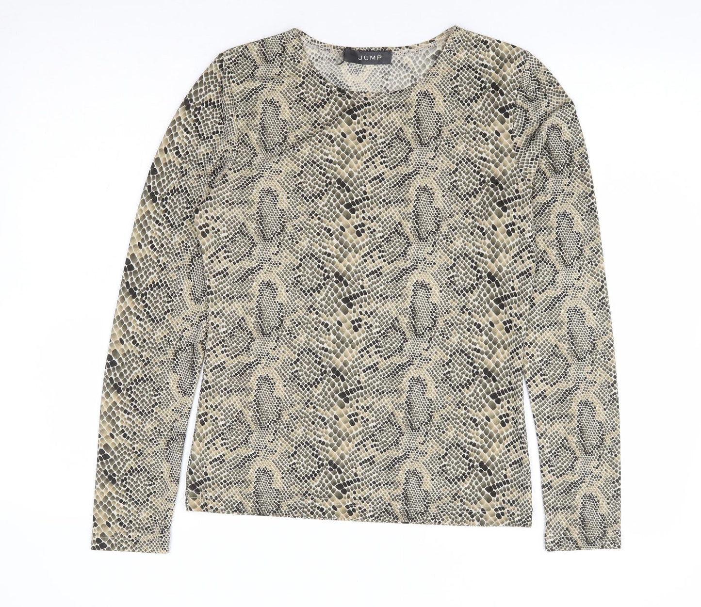 Jump Womens Beige Animal Print Polyester Basic T-Shirt Size S Round Neck - Snake Print