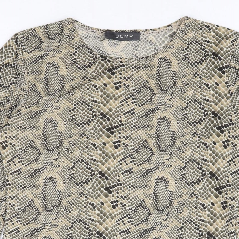 Jump Womens Beige Animal Print Polyester Basic T-Shirt Size S Round Neck - Snake Print