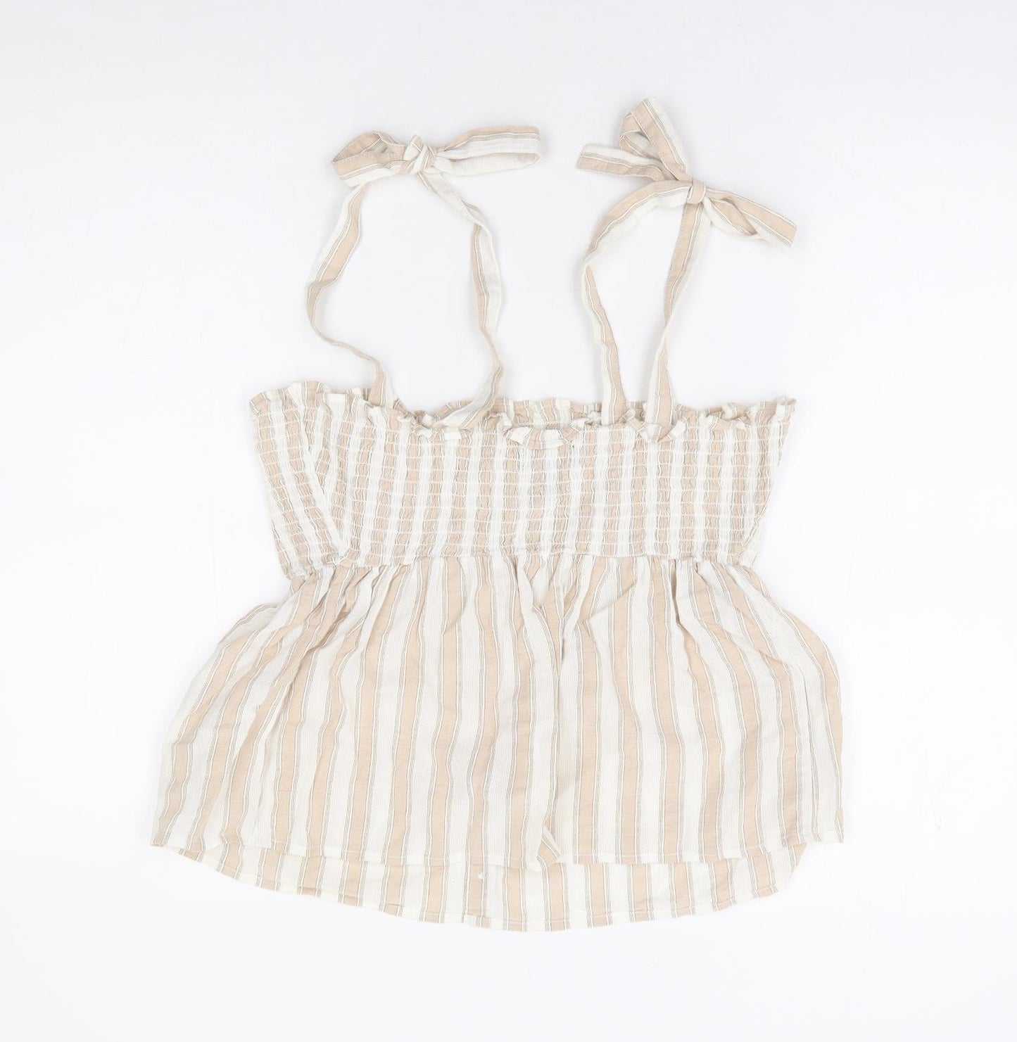 Primark Womens Beige Striped 100% Cotton Camisole Tank Size 12 Square Neck - Peplum