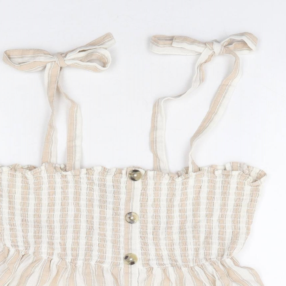 Primark Womens Beige Striped 100% Cotton Camisole Tank Size 12 Square Neck - Peplum