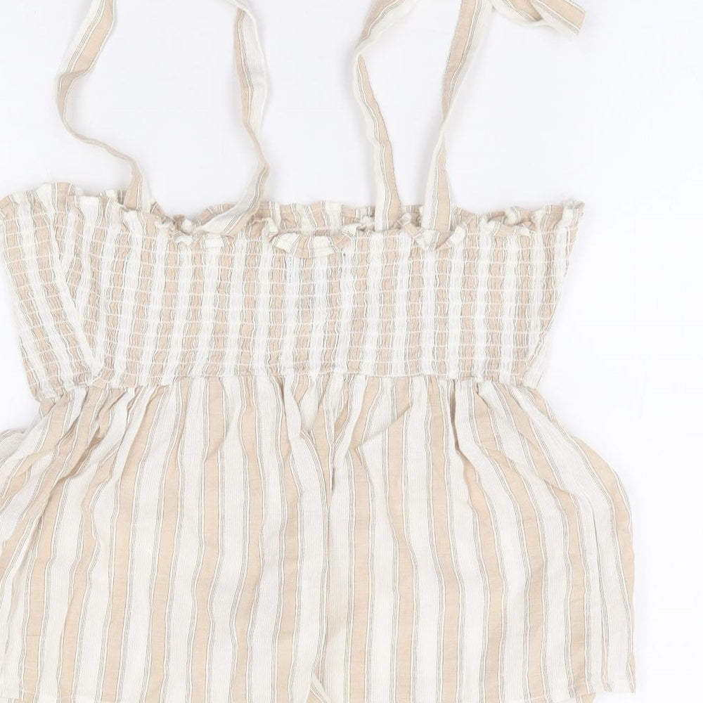 Primark Womens Beige Striped 100% Cotton Camisole Tank Size 12 Square Neck - Peplum