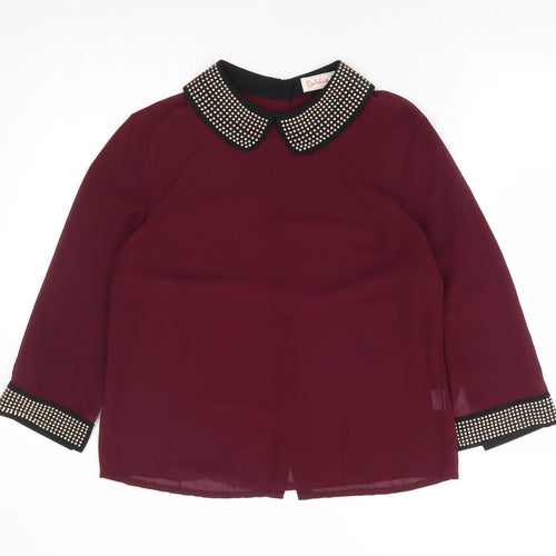 Dahlia Womens Red Polyester Basic Blouse Size L Collared