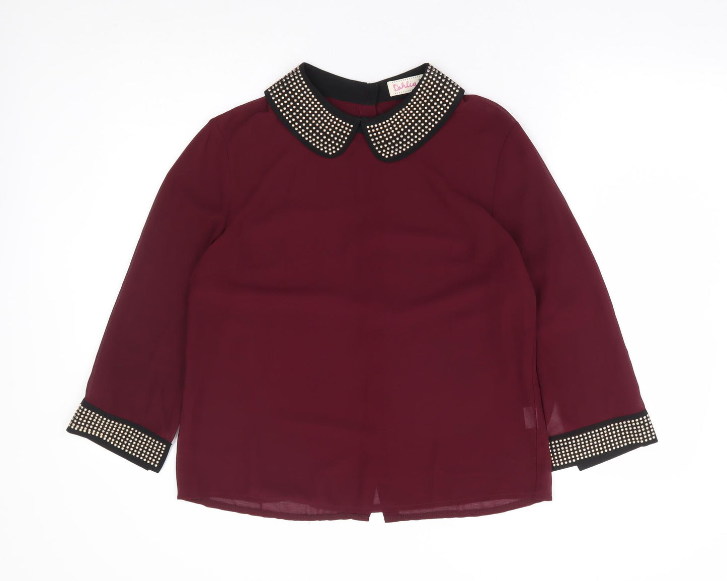 Dahlia Womens Red Polyester Basic Blouse Size L Collared