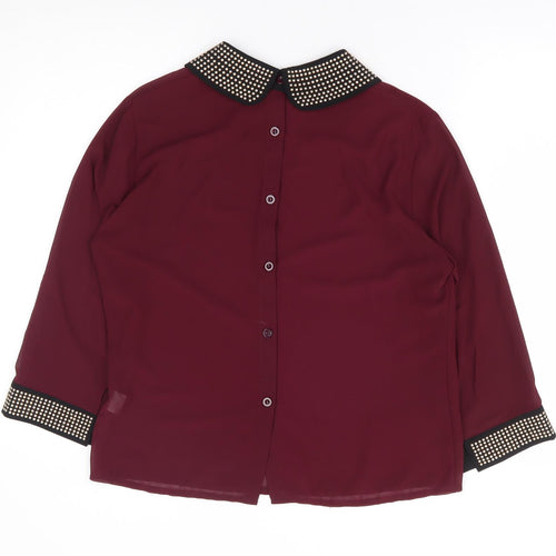 Dahlia Womens Red Polyester Basic Blouse Size L Collared