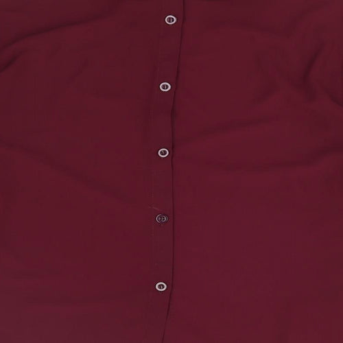 Dahlia Womens Red Polyester Basic Blouse Size L Collared