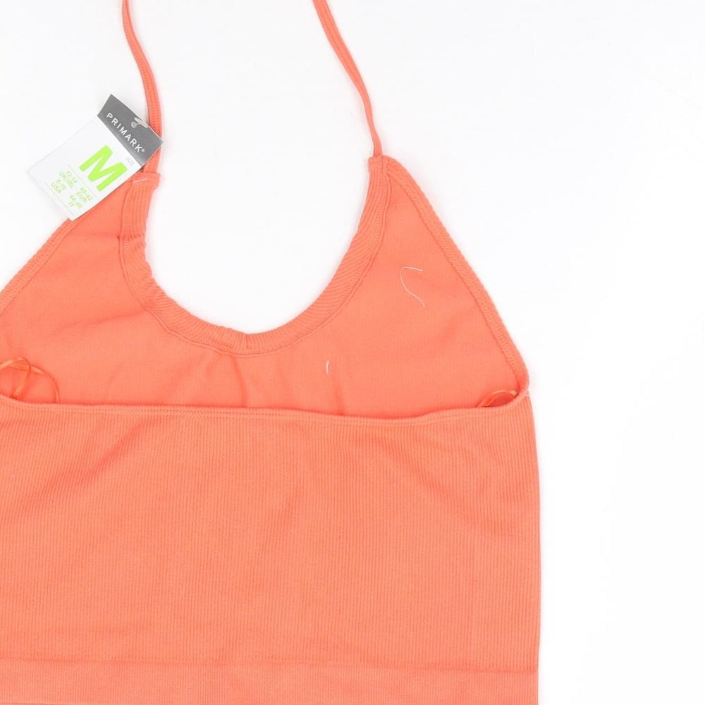 Primark Womens Orange Polyamide Cropped Tank Size 12 Halter - Ribbed