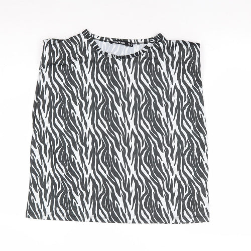 Boohoo Womens Black Animal Print Polyester Basic Tank Size 14 Round Neck - Zebra Print