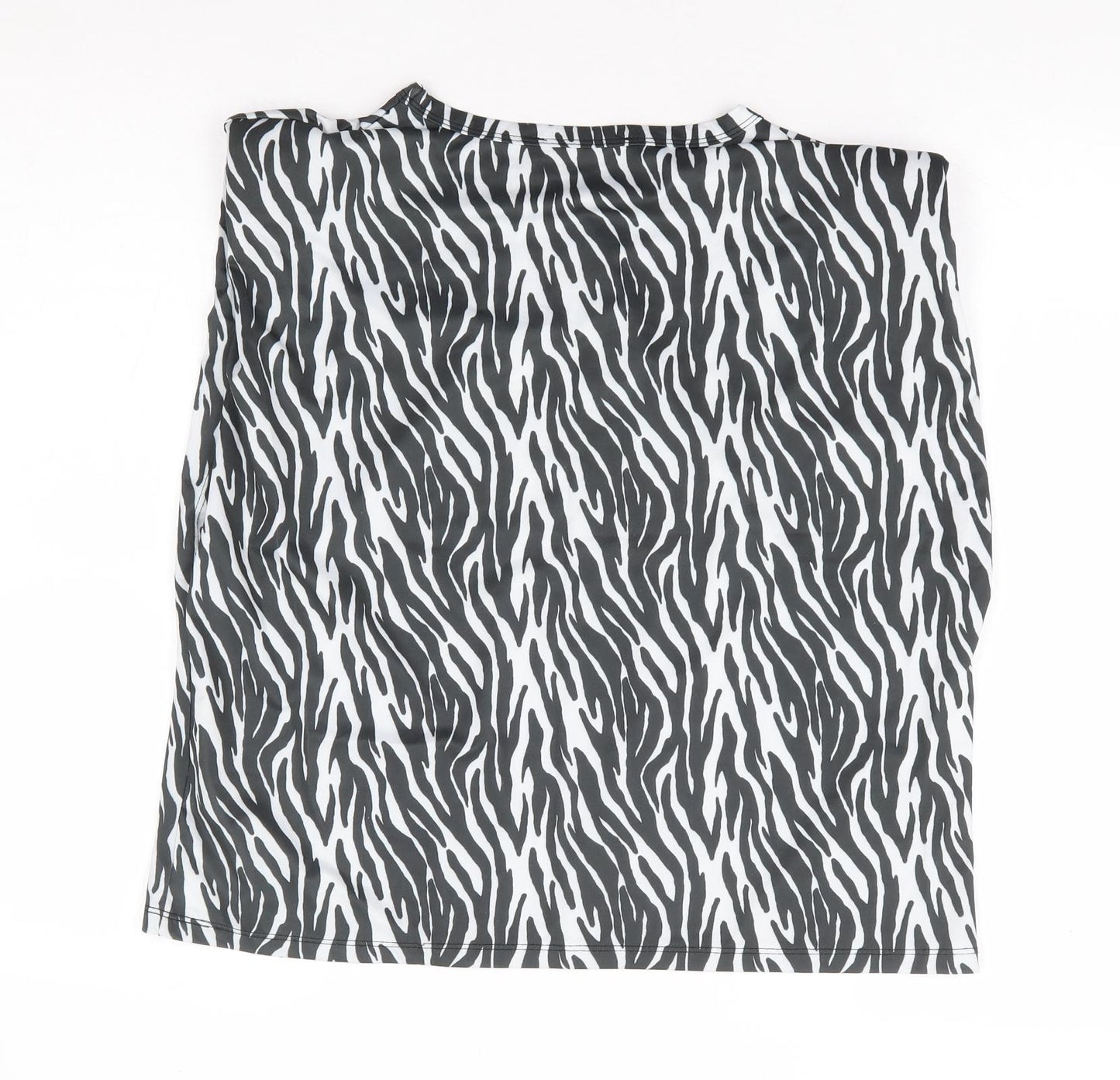 Boohoo Womens Black Animal Print Polyester Basic Tank Size 14 Round Neck - Zebra Print
