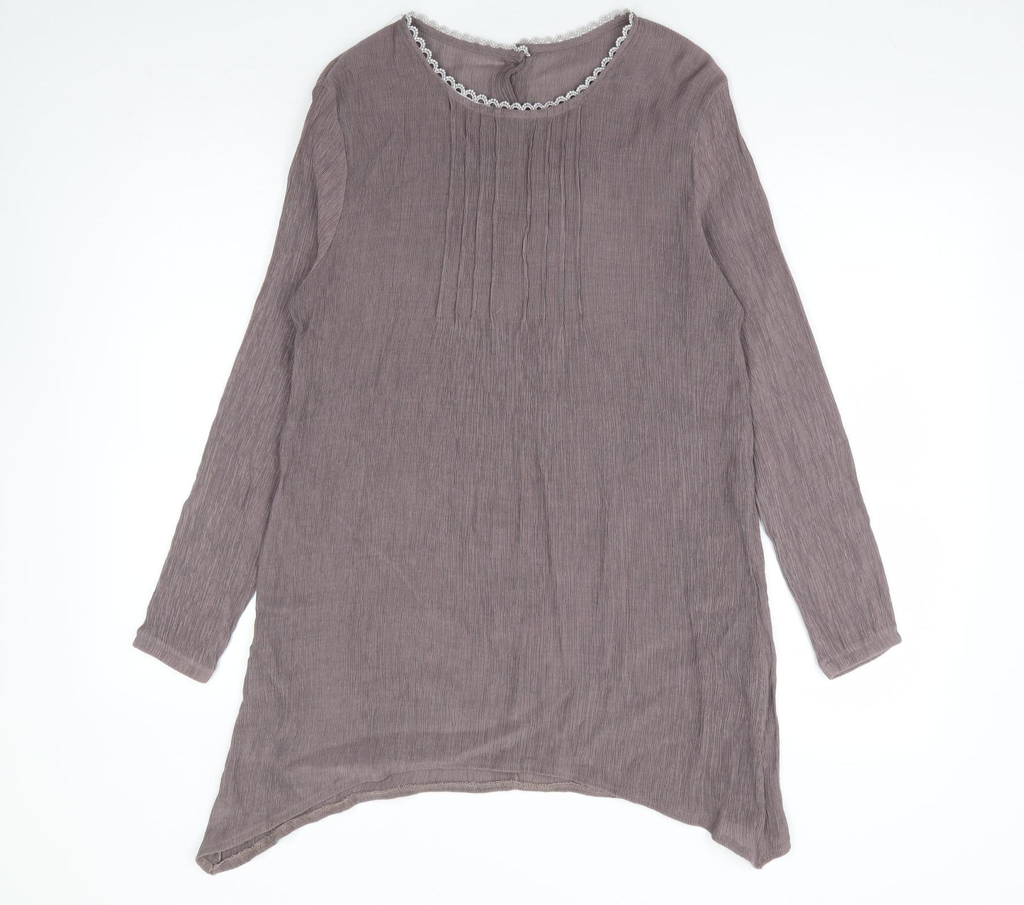 Preworn Womens Purple Polyester Tunic Blouse Size S Round Neck - Asymetric Plisse