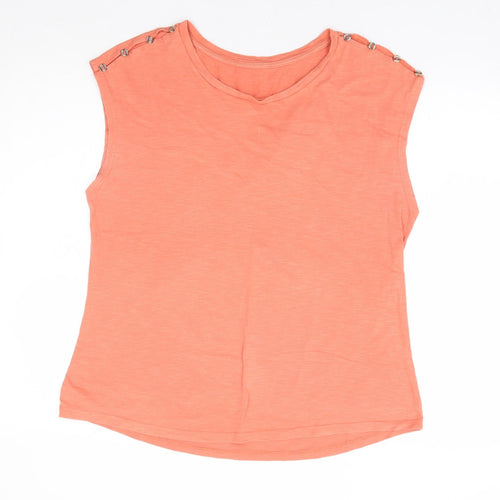 Preworn Womens Orange Polyester Basic T-Shirt Size M Round Neck