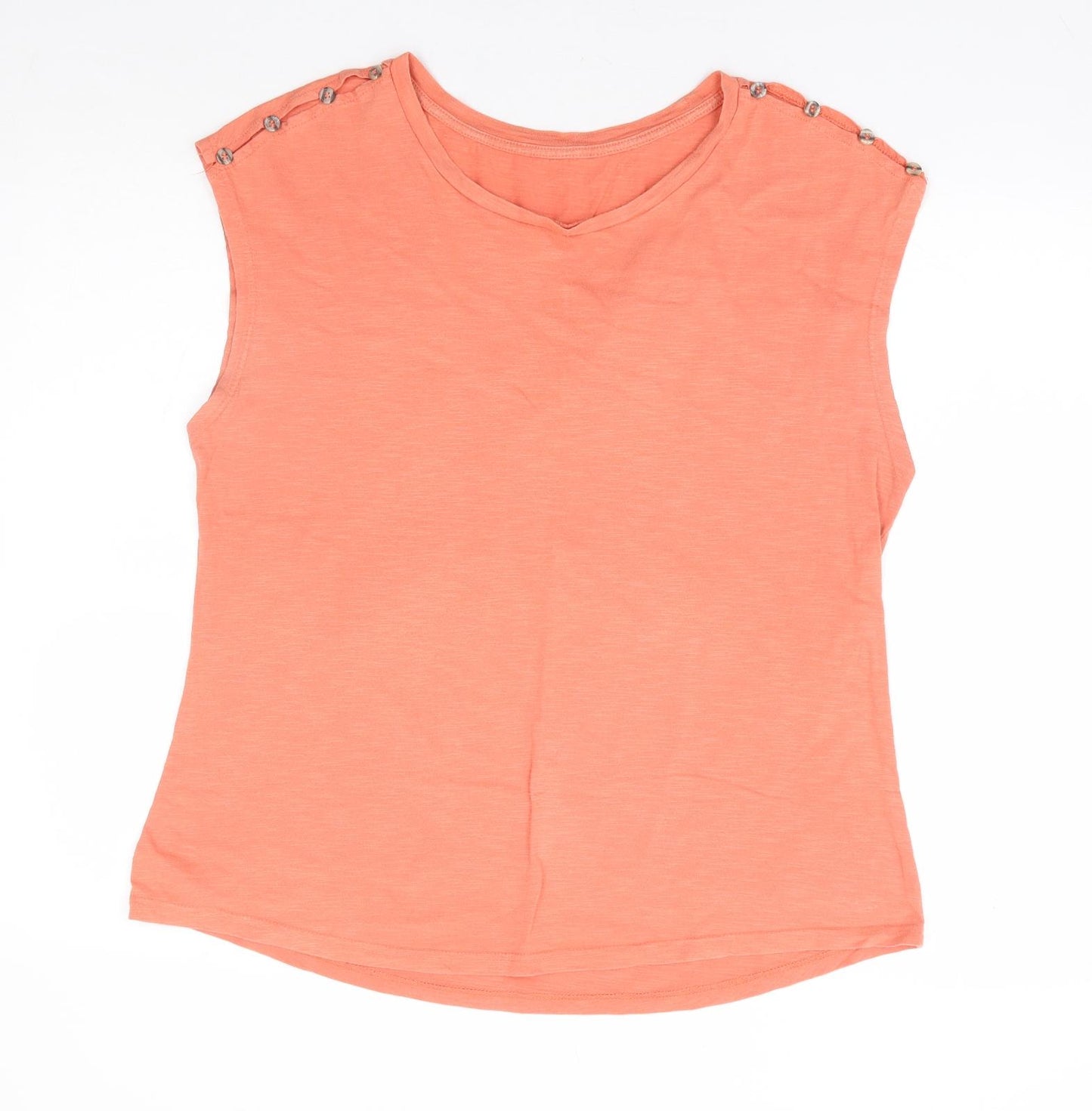 Preworn Womens Orange Polyester Basic T-Shirt Size M Round Neck