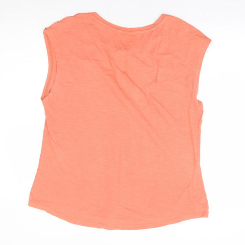 Preworn Womens Orange Polyester Basic T-Shirt Size M Round Neck