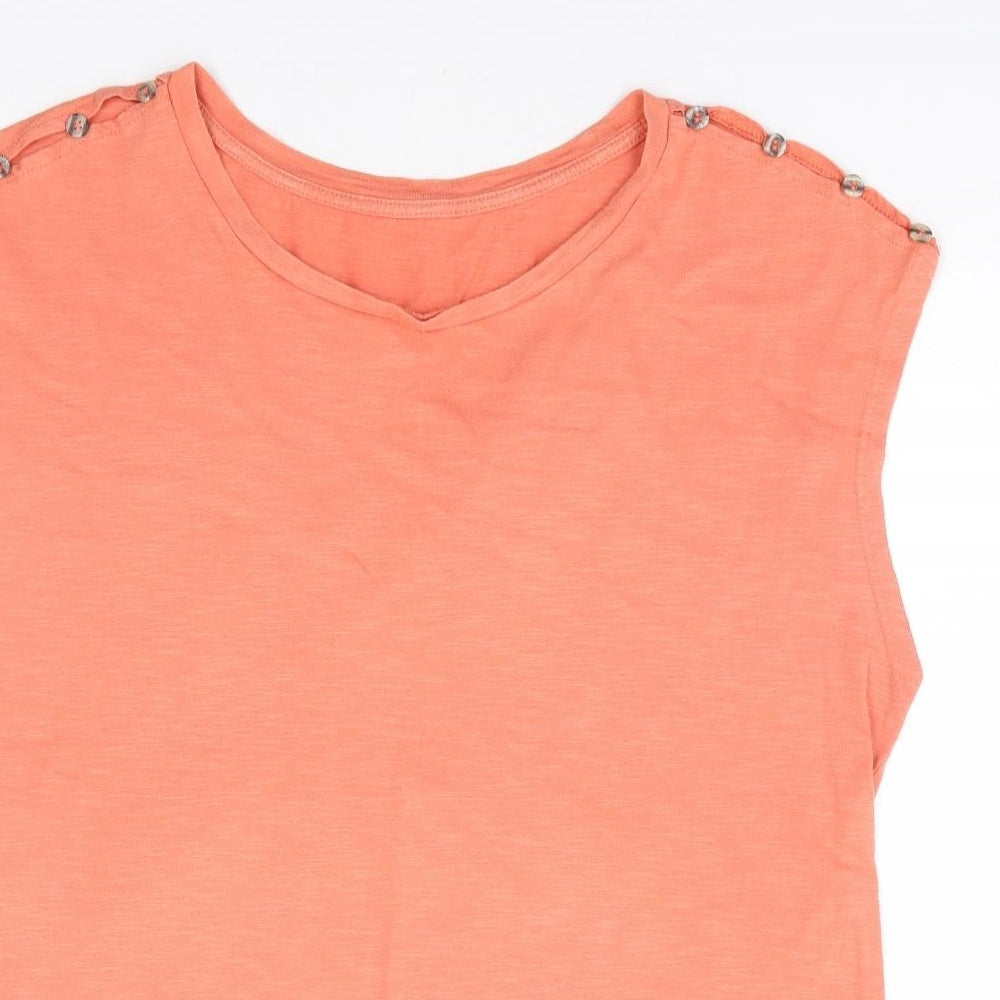 Preworn Womens Orange Polyester Basic T-Shirt Size M Round Neck