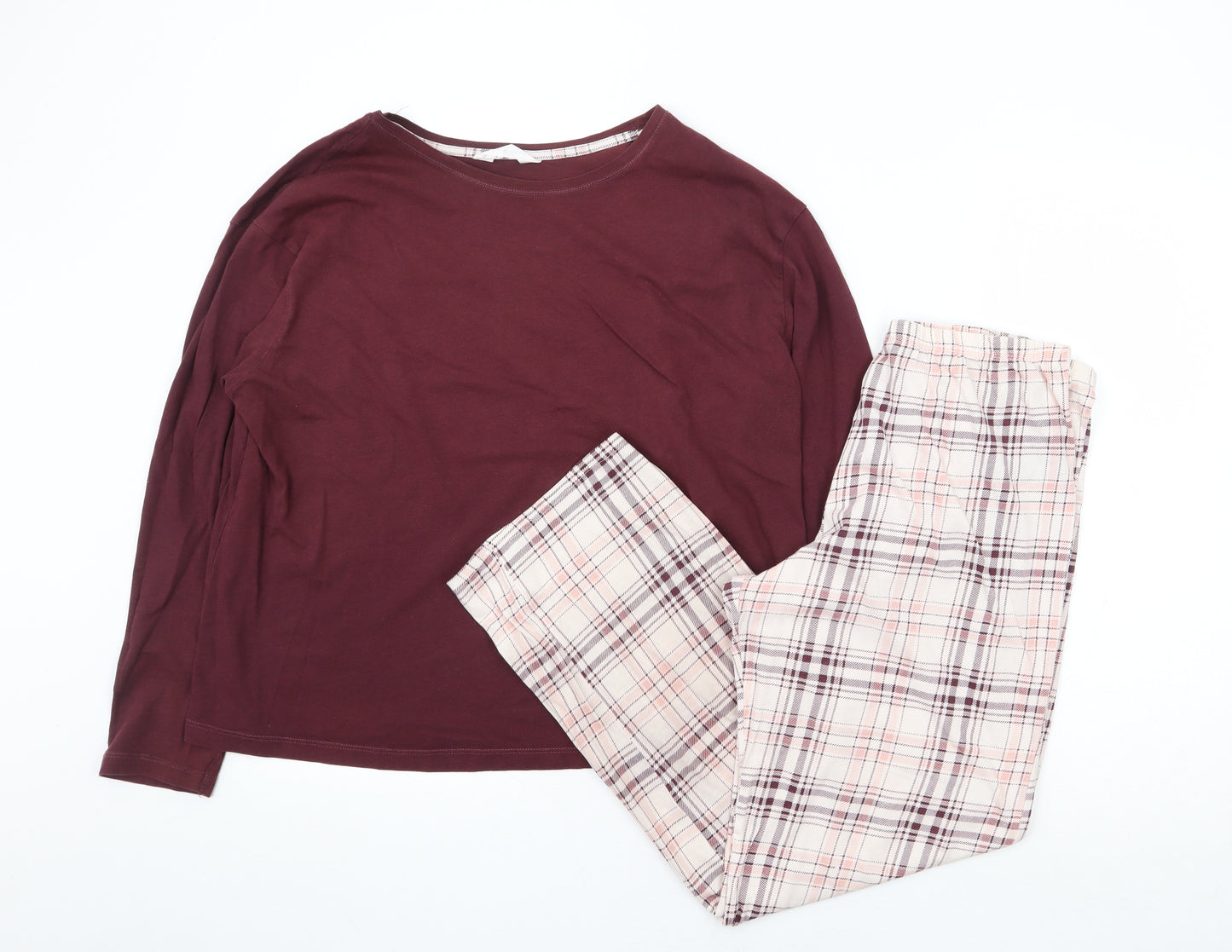 Marks and Spencer Womens Red Plaid 100% Cotton Top Pyjama Set Size M