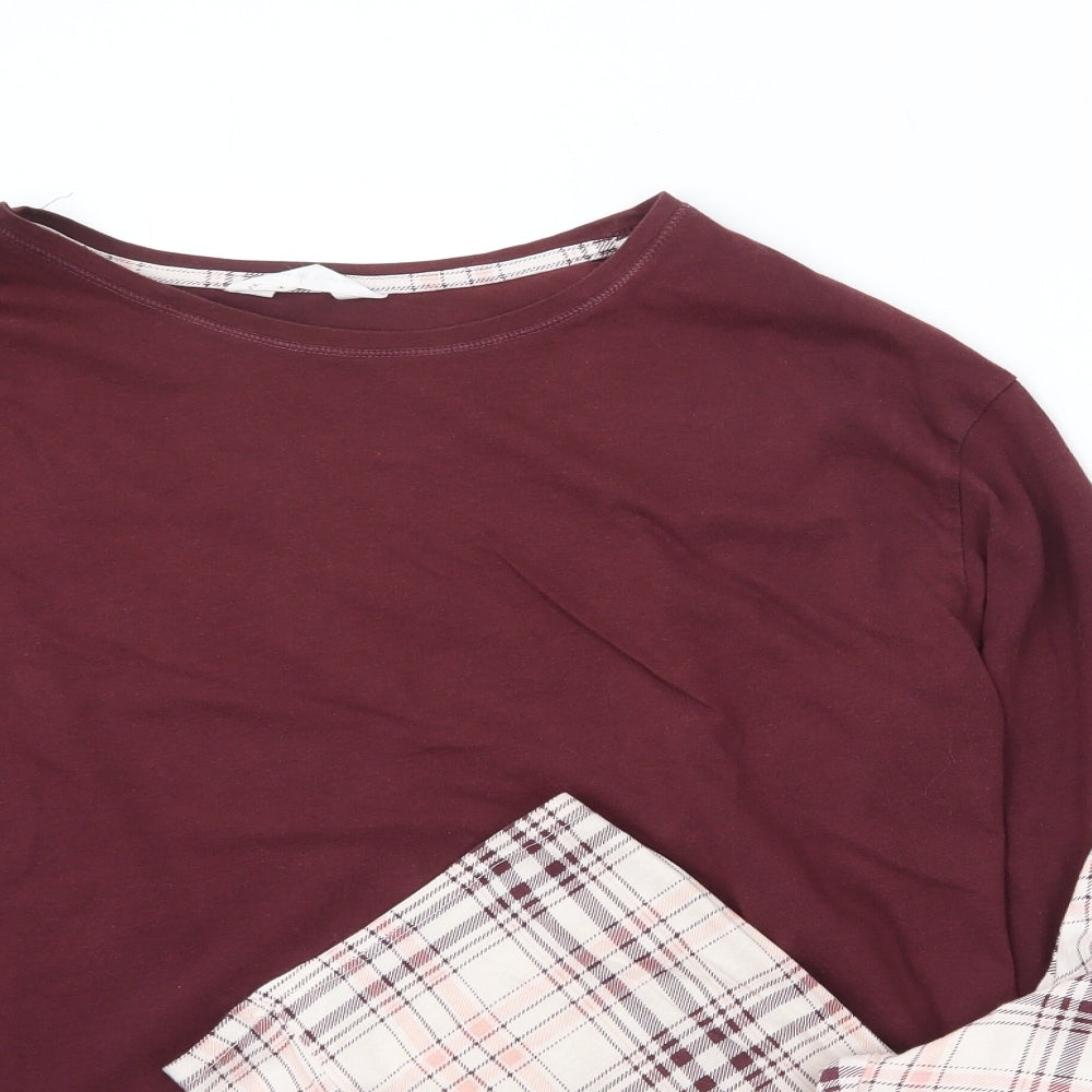 Marks and Spencer Womens Red Plaid 100% Cotton Top Pyjama Set Size M