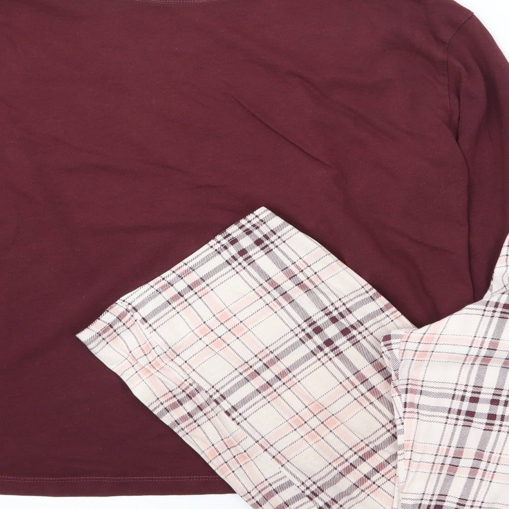 Marks and Spencer Womens Red Plaid 100% Cotton Top Pyjama Set Size M