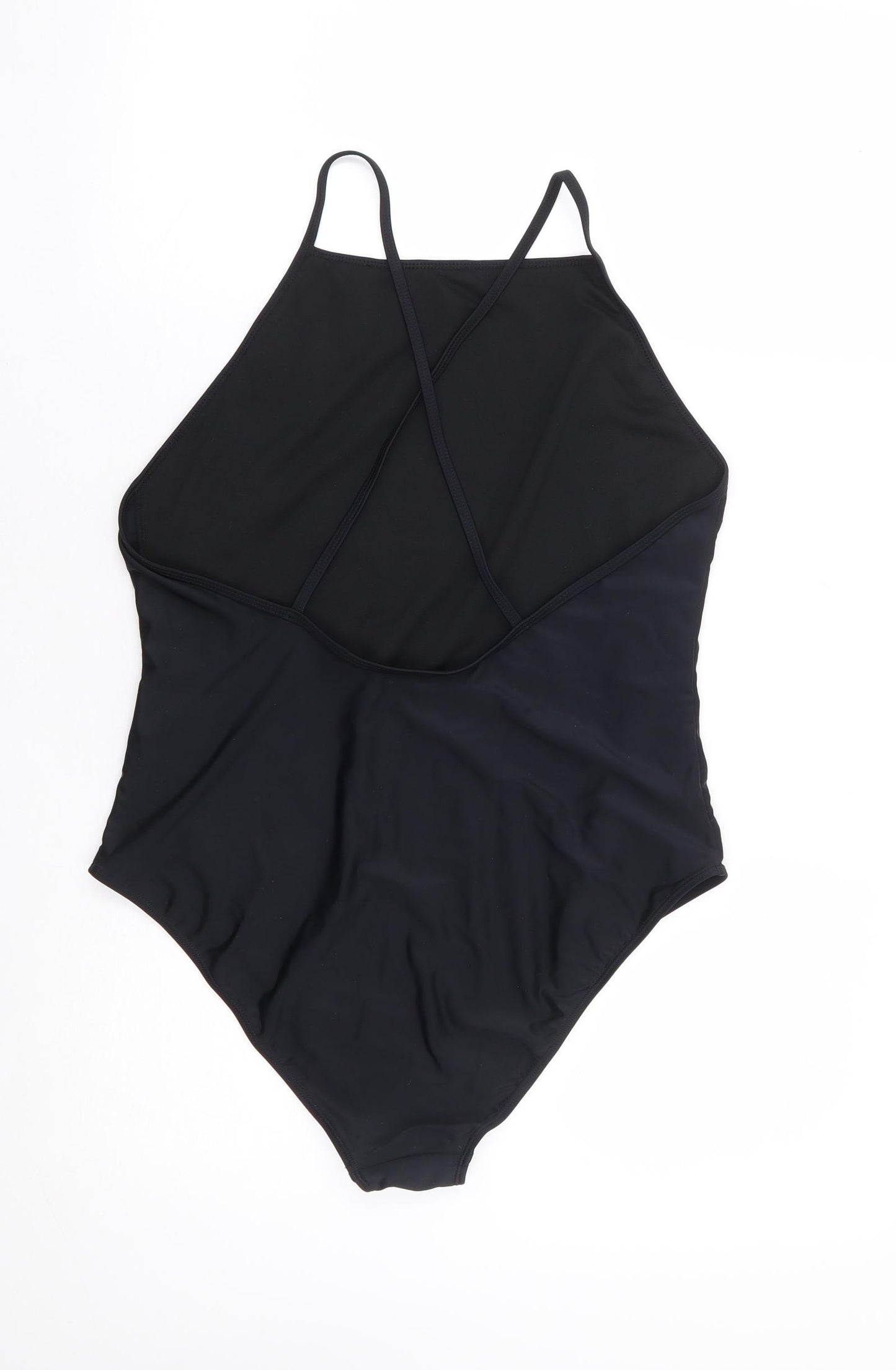 Boohoo Womens Black Floral Polyamide One Piece Size 14 - Cross Back