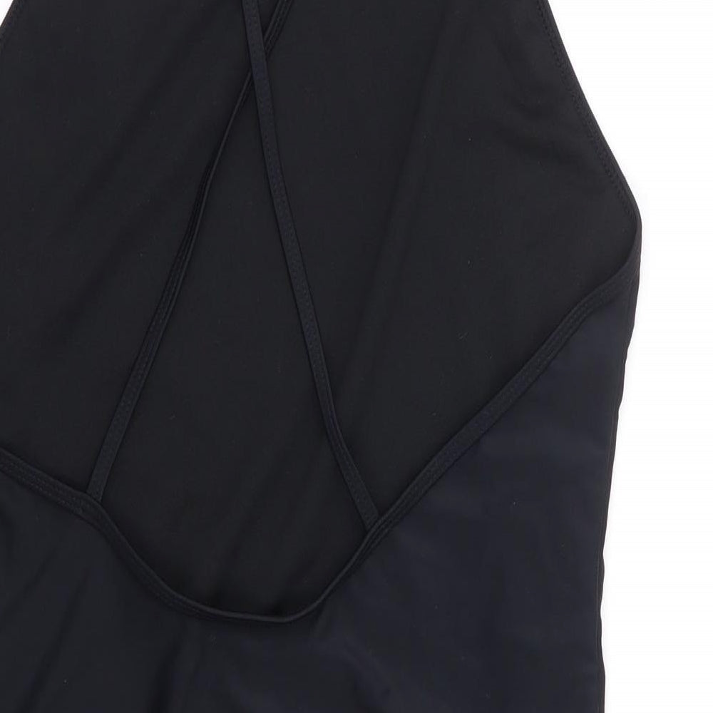 Boohoo Womens Black Floral Polyamide One Piece Size 14 - Cross Back