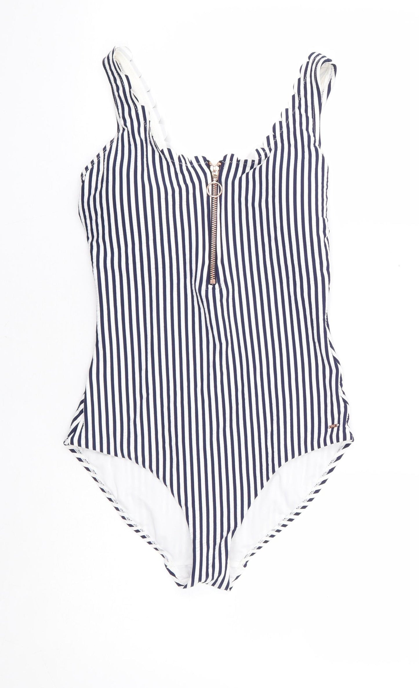 F&F Womens Blue Striped Polyester One Piece Size 12 - Scallop Trim