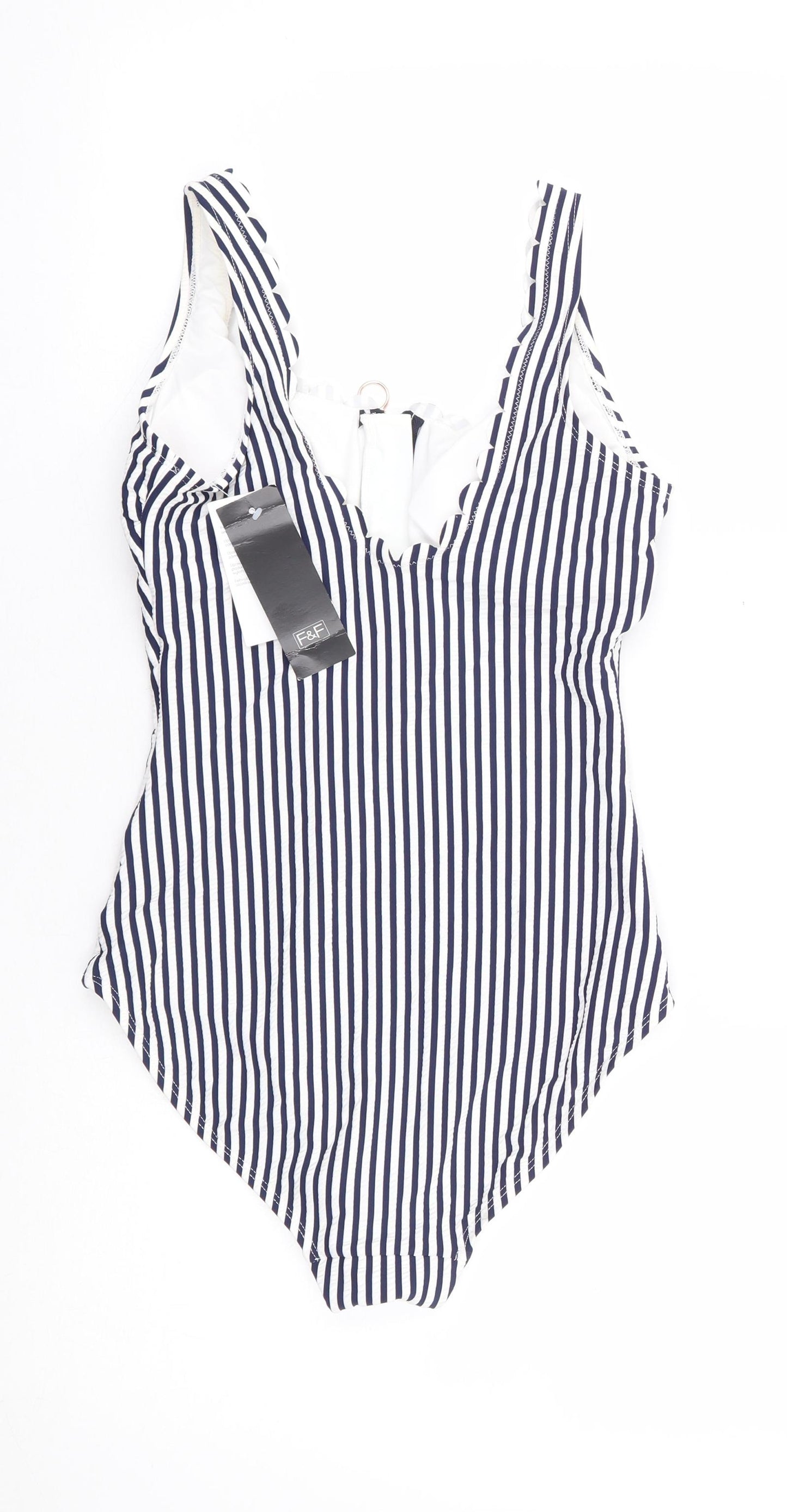 F&F Womens Blue Striped Polyester One Piece Size 12 - Scallop Trim