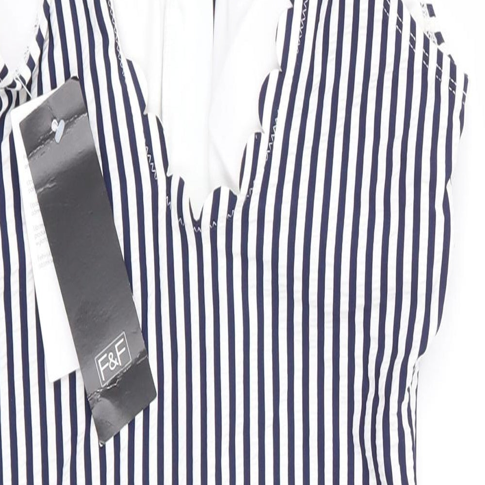F&F Womens Blue Striped Polyester One Piece Size 12 - Scallop Trim