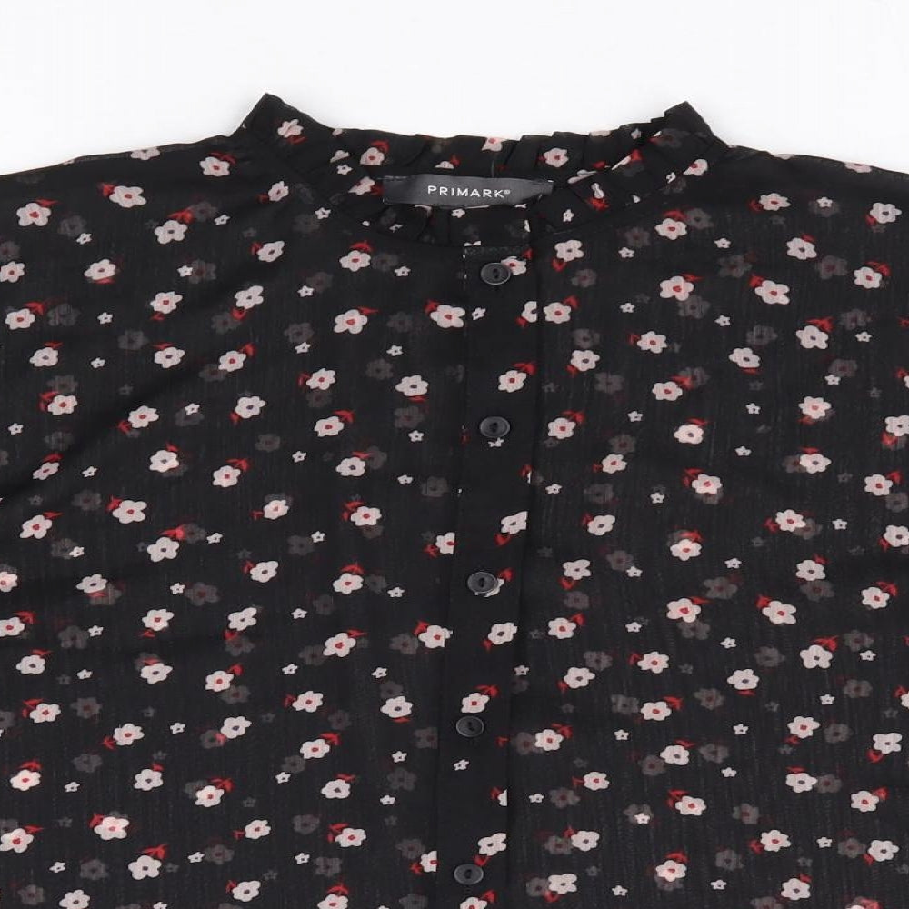 Primark Womens Black Floral Polyester Basic Blouse Size 10 Crew Neck