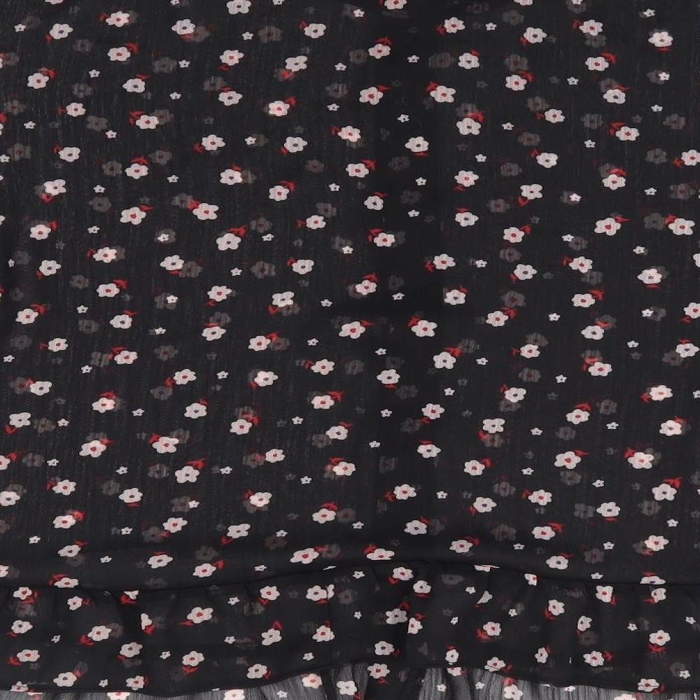 Primark Womens Black Floral Polyester Basic Blouse Size 10 Crew Neck