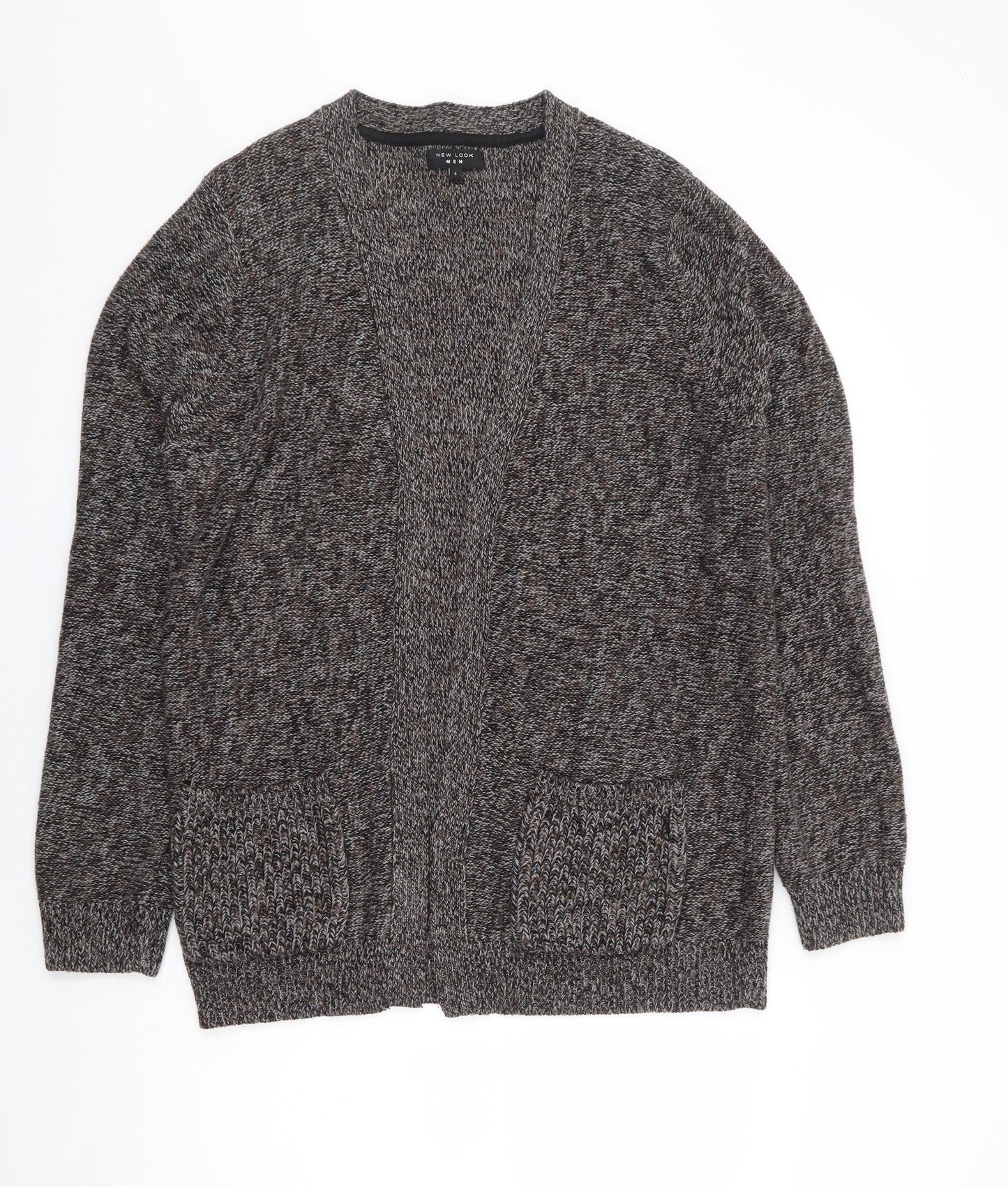 New Look Mens Grey V-Neck Cotton Cardigan Jumper Size L