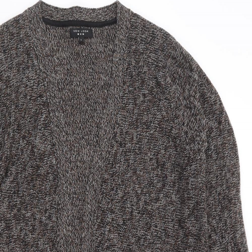 New Look Mens Grey V-Neck Cotton Cardigan Jumper Size L