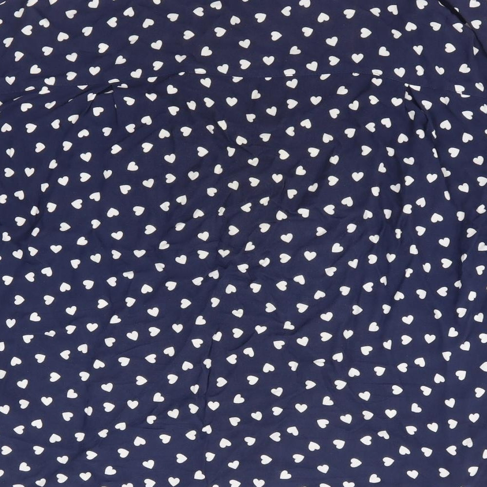 Marks and Spencer Womens Blue Geometric Viscose Basic Button-Up Size 14 Collared - Heart Print Box Fit