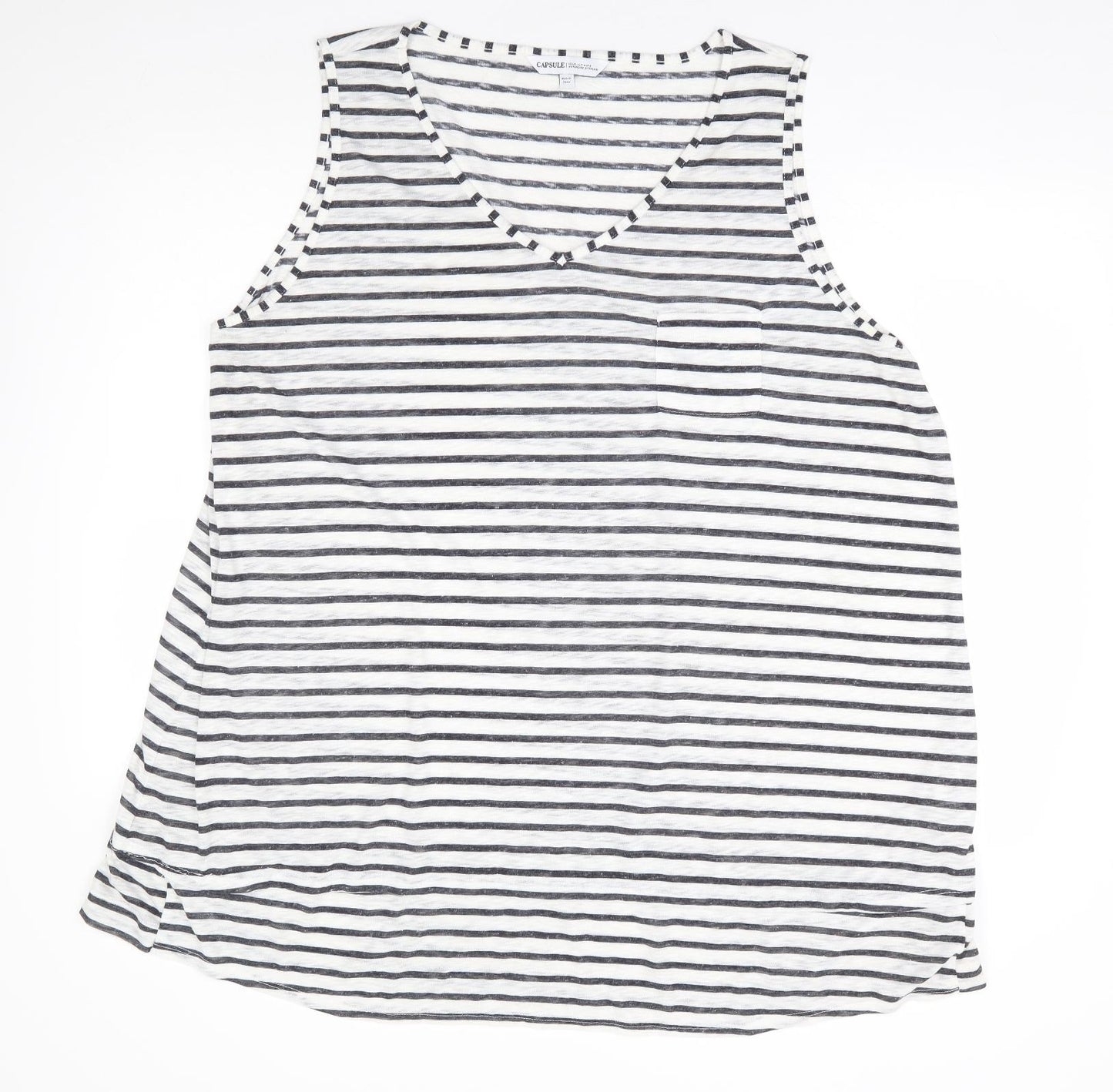 Capsule Womens White Striped Polyester Basic Tank Size 30 V-Neck