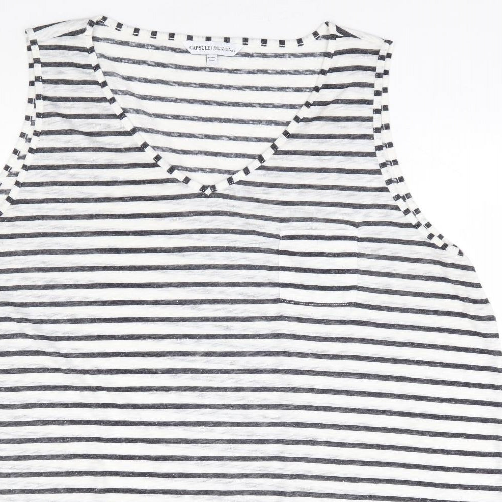 Capsule Womens White Striped Polyester Basic Tank Size 30 V-Neck