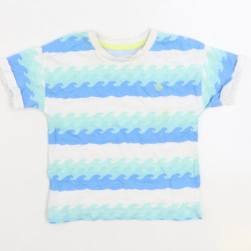 Matalan Baby Blue Striped 100% Cotton Basic T-Shirt Size 18-24 Months Round Neck Pullover - Waves