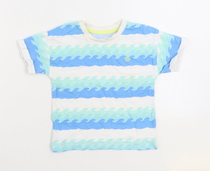 Matalan Baby Blue Striped 100% Cotton Basic T-Shirt Size 18-24 Months Round Neck Pullover - Waves