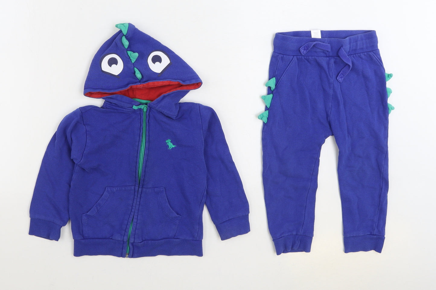 Dunnes Stores Boys Blue 100% Cotton Full Zip Hoodie Size 2-3 Years Zip - 2 Piece set Dinosaur