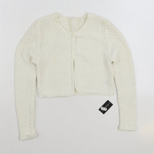 Dunnes Stores Girls White Round Neck 100% Cotton Cardigan Jumper Size 8 Years Button