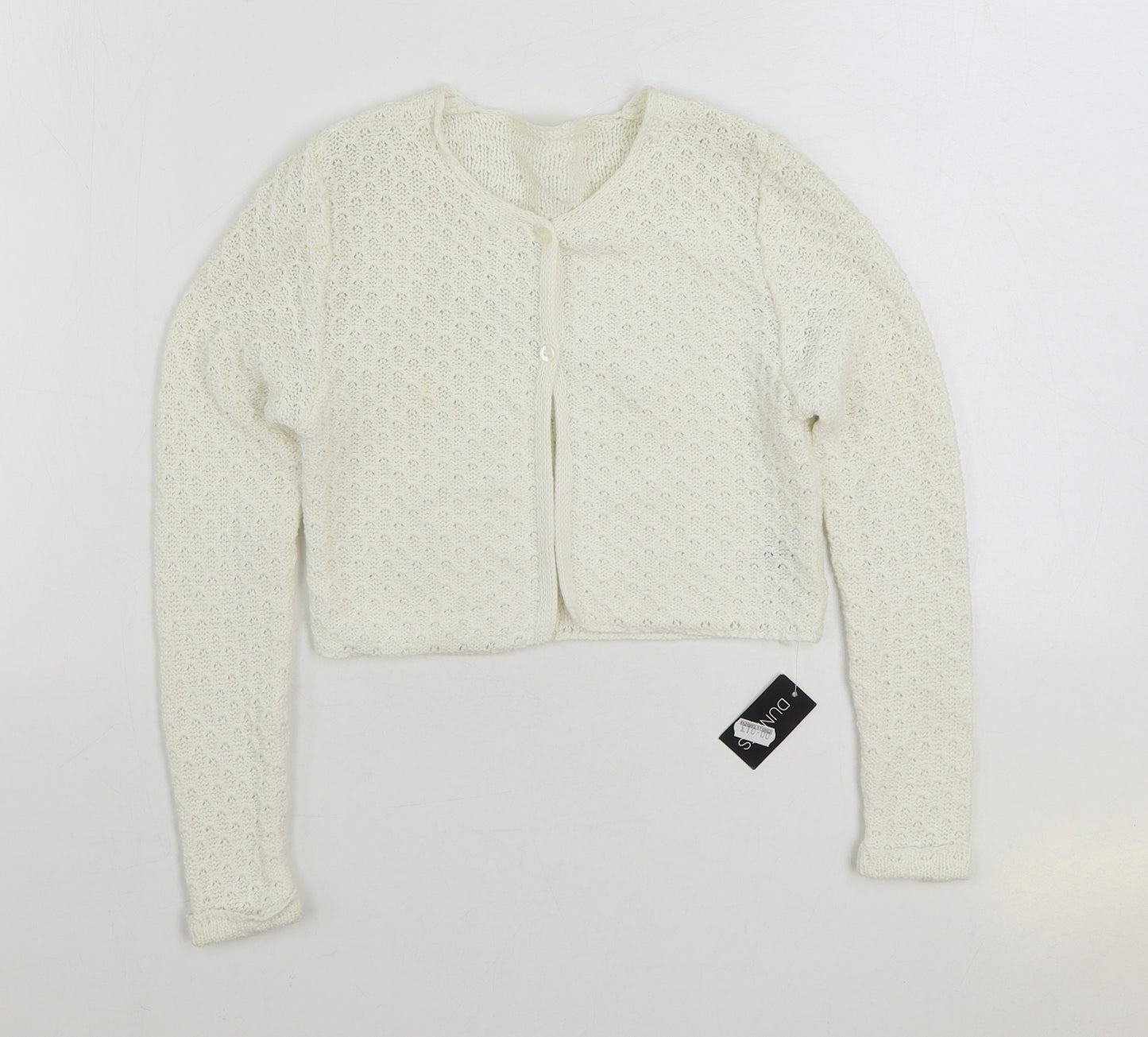 Dunnes Stores Girls White Round Neck 100% Cotton Cardigan Jumper Size 8 Years Button