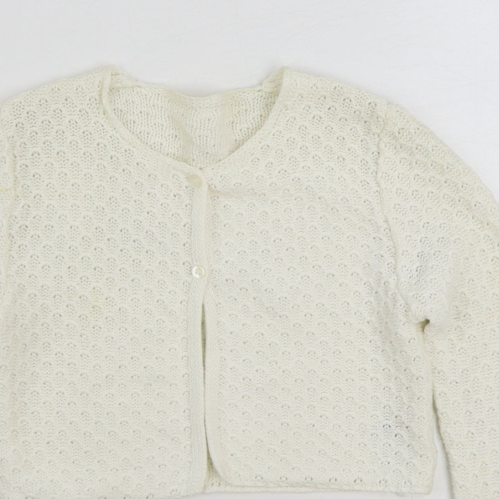 Dunnes Stores Girls White Round Neck 100% Cotton Cardigan Jumper Size 8 Years Button