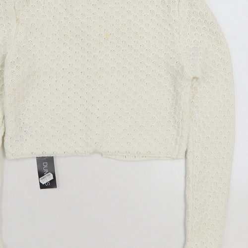 Dunnes Stores Girls White Round Neck 100% Cotton Cardigan Jumper Size 8 Years Button